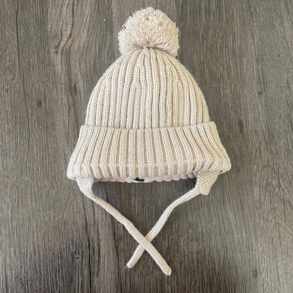 Zara Other - ZARA Baby Cotton Pom Pom Tan Beanie
